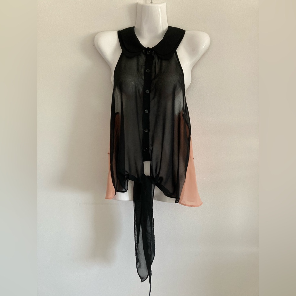 Potters Pot Sheer Tie Front Blouse Top Size M